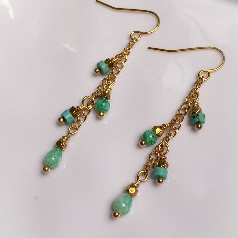 Gold Plated Turquoise Dangle Earrings